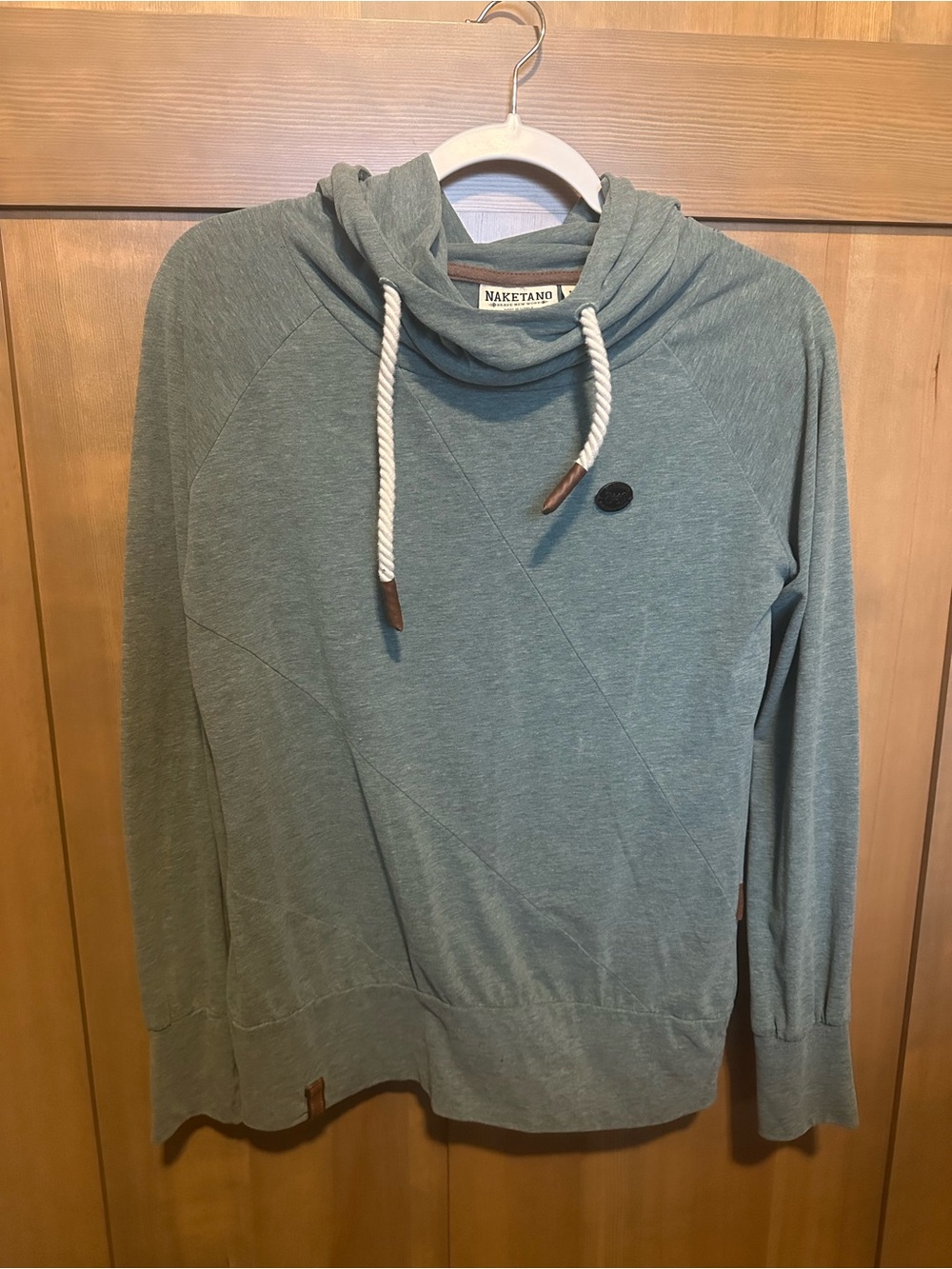 Naketano Women’s Teal Funnel Neck Hoodie with Rope Drawcords